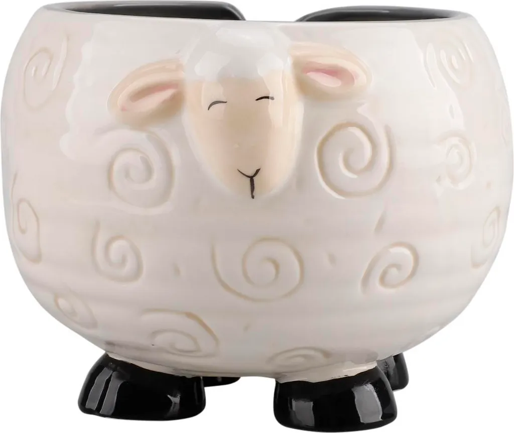Mignon porte-fil mouton en céramique blanche 17x12cm, robuste et lisse
