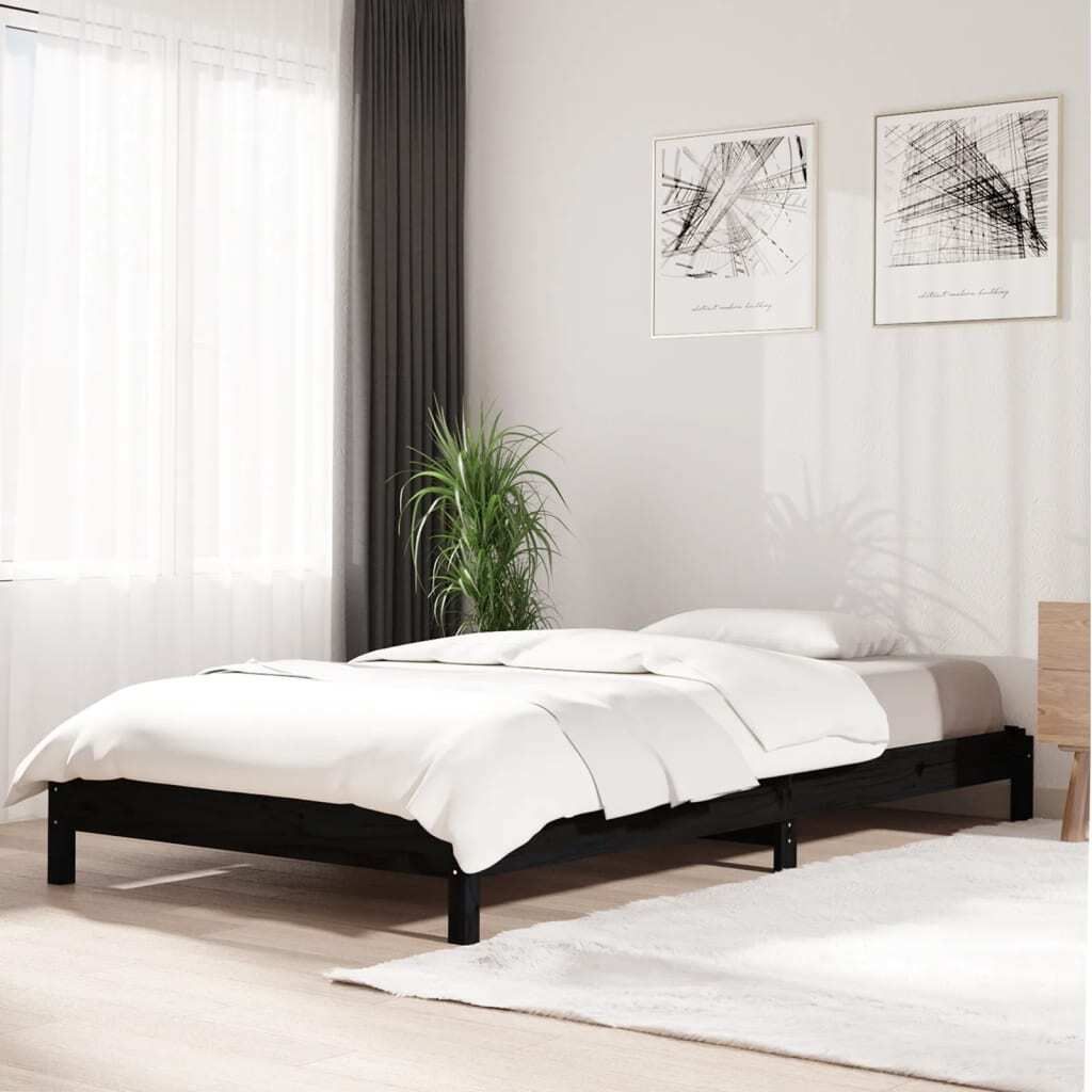 The Living Store Stapelbett Schwarz 90x200 cm Massivholz Kiefer