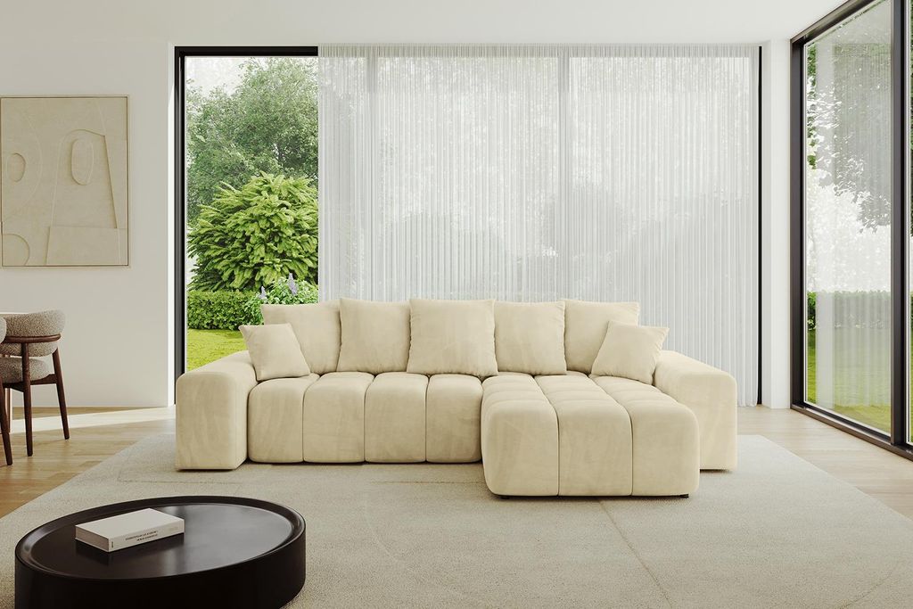 ALTDECOR Ecksofa mit Schlaffunktion und Bettkasten ENIL-L 297x189x68 cm Beige - Corner Sofa Eckcouch Couch L-Form Schlafcouch Ausziehbar Wohnlandsc...