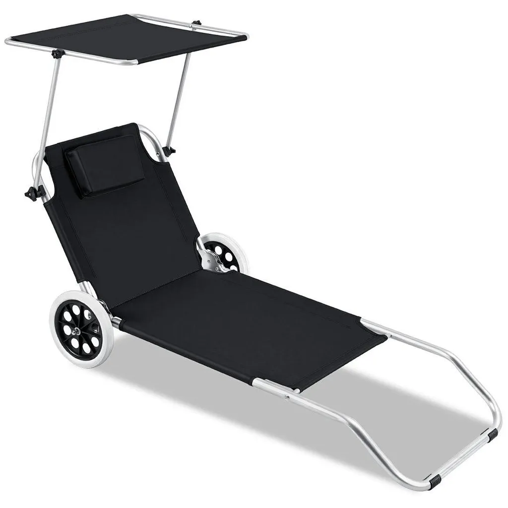 Ikodm Grande Chaise Longue Pliante 147x52x15cm Dossier Réglable Noir