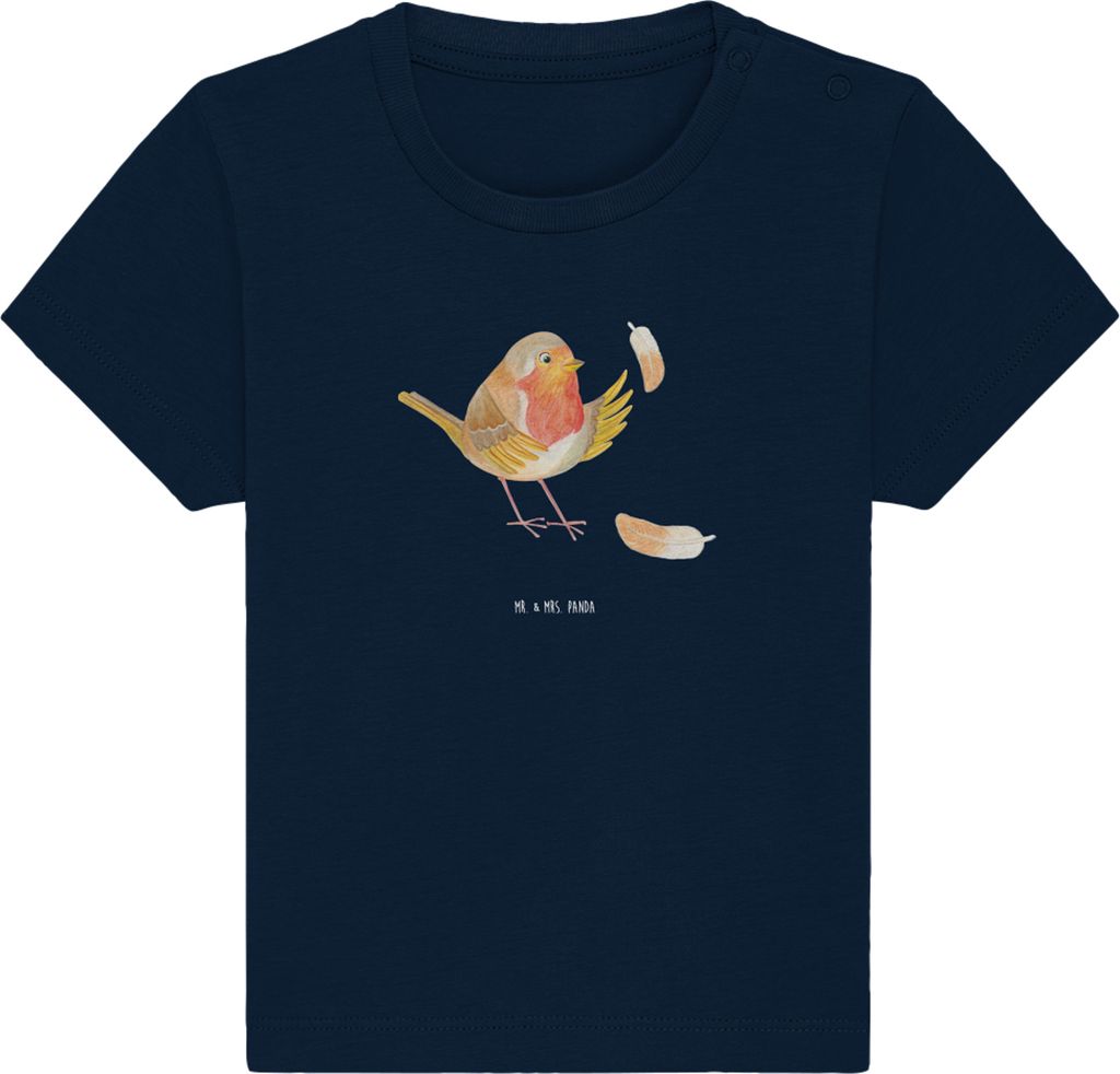 Mr. & Mrs. Panda T-Shirt Rotkehlchen Federn 6. - 12. Monat - French Navy - Geschenk, Baby Shirt, Oberteil, fliegen, Vogel, Babyshirt, Motivation Sp...
