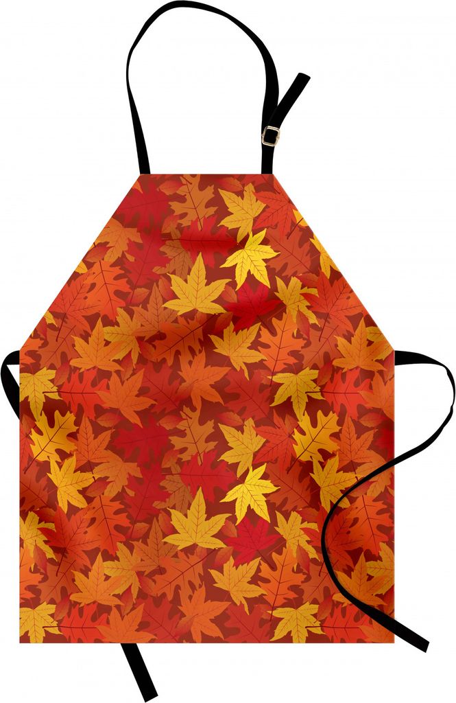 ABAKUHAUS Orange Kochschürze, Bunte Herbst-Herbstsaison-Ahornblätter in den ungewöhnlichen entwirft Natur-Artsy-Druck, Farbfest Höhenverstellba...