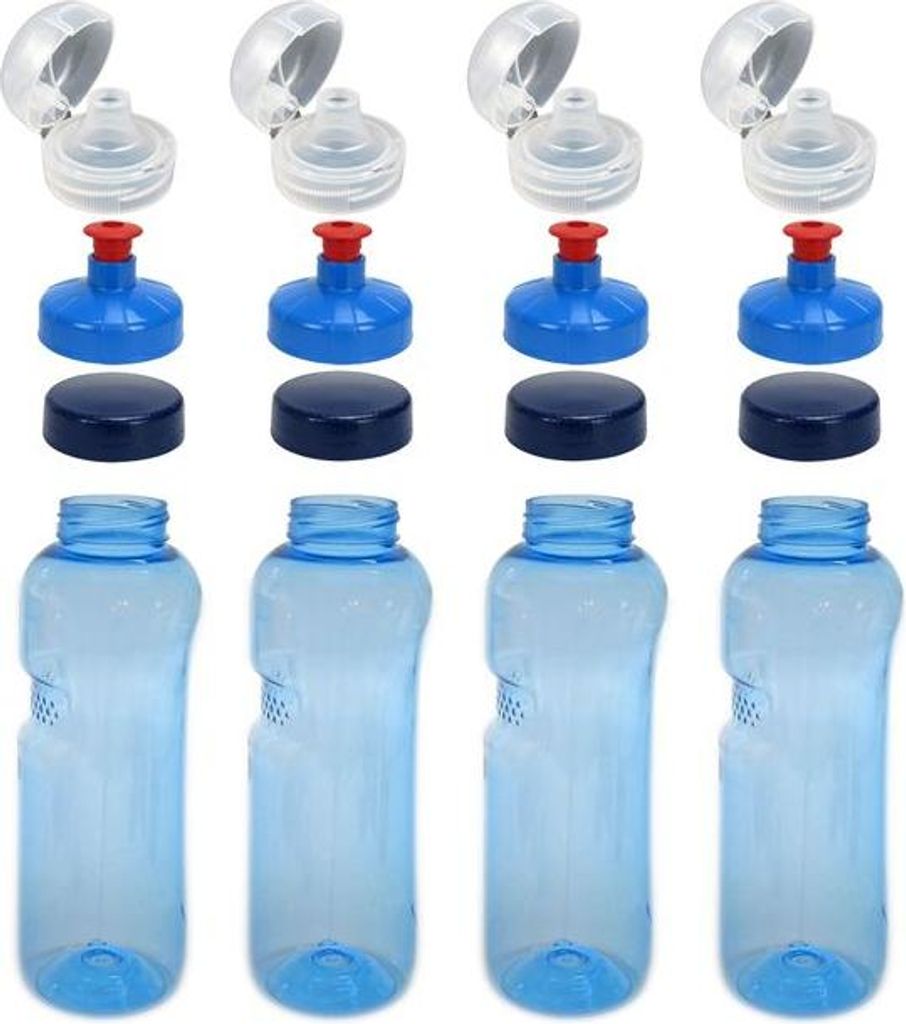 4x 0,75L Kavodrink Wasserflasche Trinkflasche + 4x FlipTop + 4x Push-Pull