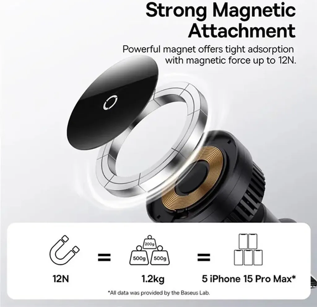 Baseus MagPro Caricatore Auto Wireless 15W - Design Magnetico Premium Nero - 14