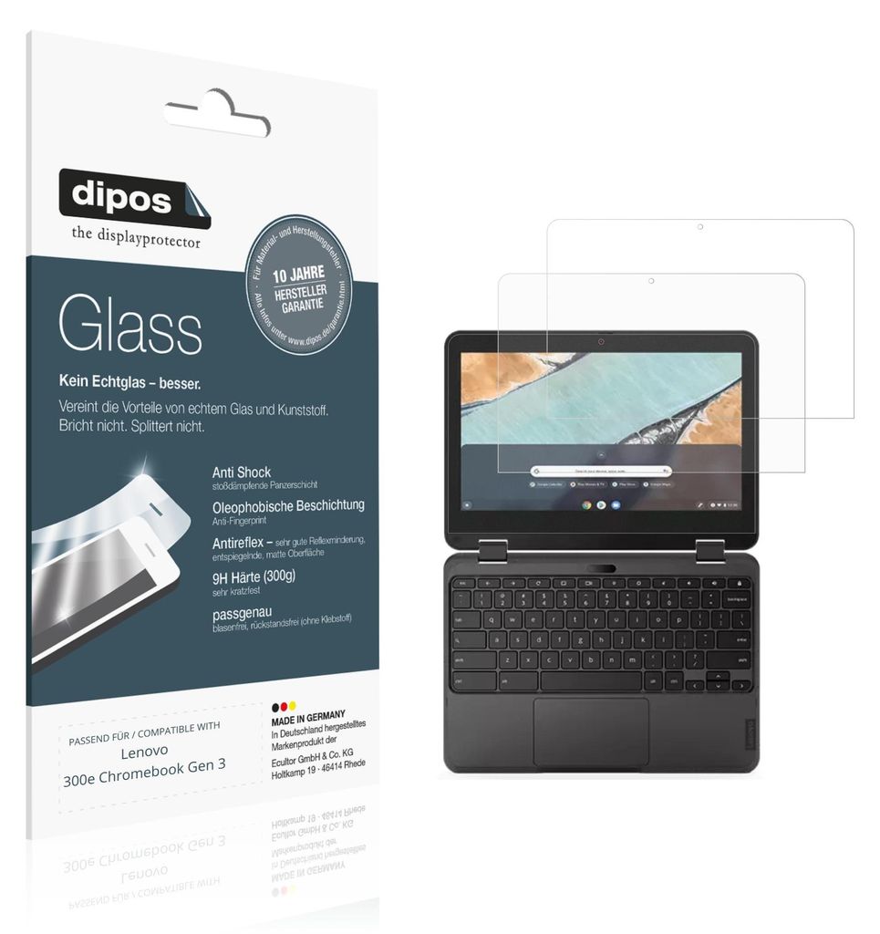 2x Schutzfolie für Lenovo 300e Chromebook Gen 3 matt - Anti-Shock 9H Folie dipos Glass Kunststoffglas