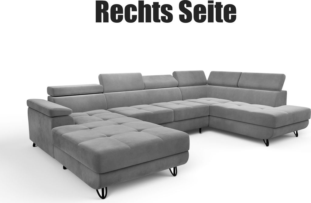 Ecksofa Junior U Grau Rechts Magic Velvet 2217 U-Form Ecke mit Schlaffunktion Eckcouch Couch Polsterecke U-Sofa Breite 317 cm zwei Bettkästen