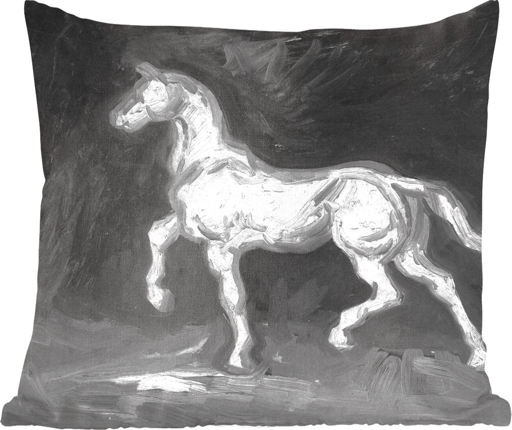 MuchoWow Zierkissen Sofakissen Wohnzimmer Dekokissen 50x50 cm Pferd - Vincent van Gogh - Schwarz - Weiß - Komfort - Sofakissen