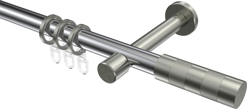 Interdeco Gardinenstange / Vorhangstange Chrom / Edelstahl-Optik, Typ Prestige Mavell (Zylinder), 20 mm Ø 1-läufig, 160 cm
