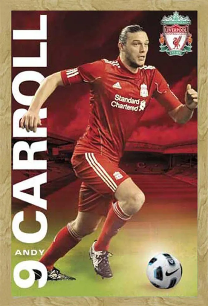 Calcio - Poster - Liverpool - Andy Carrol + cornice rimovibile, Shinsuke® Maxi MDF faggio, vetro acrilico