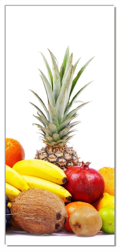 Wallario selbstklebende Türtapete 93 x 205 cm mit Schutzlaminat - Gemischtes Obst aus aller Welt - Exotische Obstsammlung