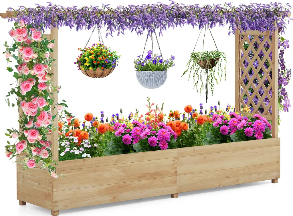 Carré potager bois avec arche pour plantes grimpantes et auvent design