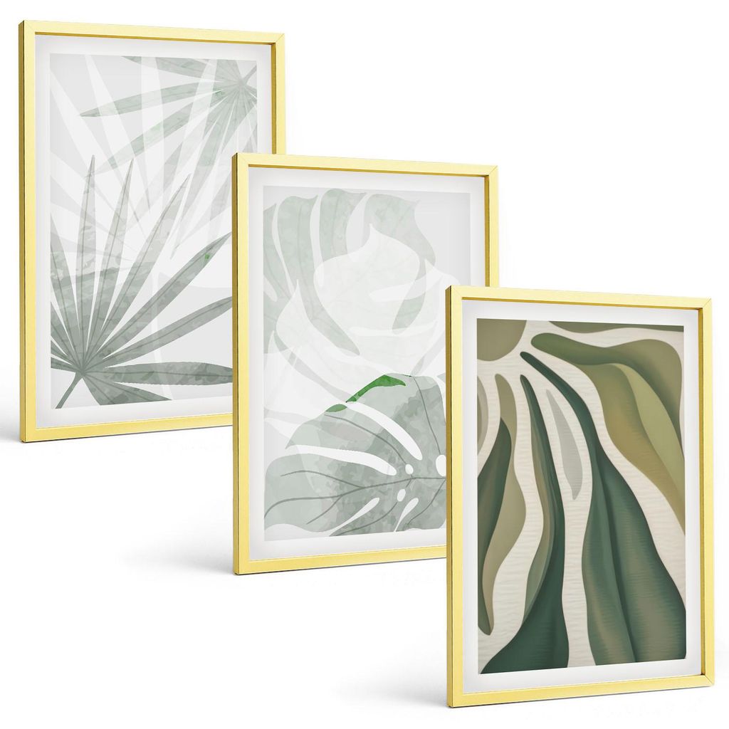 Bilder Set 3-teilig im Goldrahmen Rahmen – Wandbilder 3 Stück – gerahmte Poster für Wohnzimmer, Schlafzimmer und Flur – 40x60 cm – Blätt...