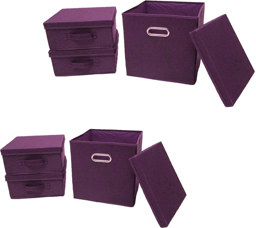 Ordnungsboxen Violett 2x 3er SET Aufbewahrungsbox Brombeere Stoff Aufbewahrungskorb mit Deckel Geschenk Faltbar Spielzeugkiste Einschubkorb Regalbo...