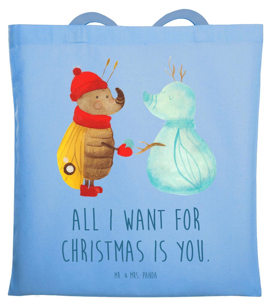 Mr. & Mrs. Panda Schultasche Nachtfalter Schneemann - Sky Blue - Geschenk, Weihnachtsgruß, Tasche, Tote Bag, Shopping, Beutel, Winter, Schnee, Win...