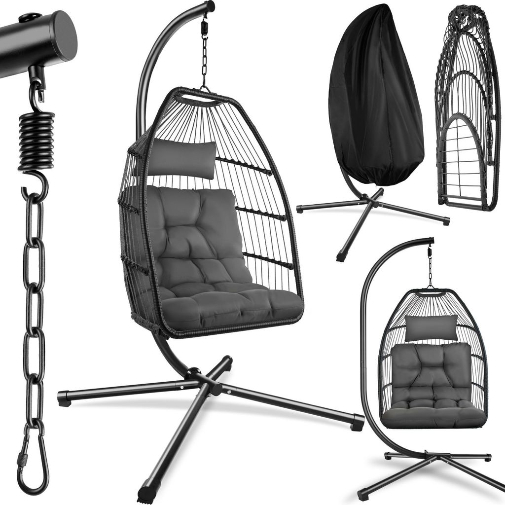 tectake Hängesessel mit Gestell und Kissen 160kg belastbar Produktbild 