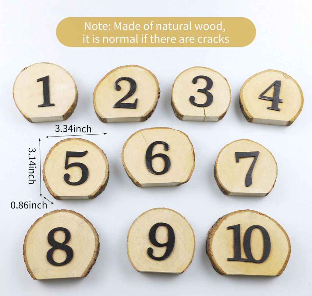 1-10 Wooden Table Number Rustic Party Wedding Decoration Number Blocks for Wedding Reception and Table Decorations