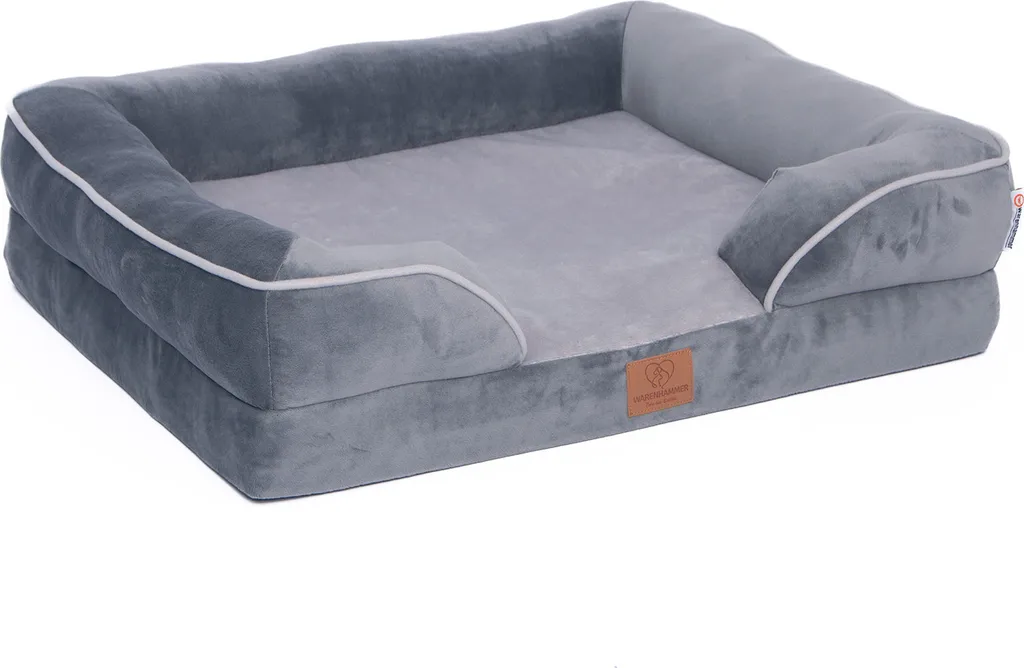 Letto ortopedico premium per cani con schiuma d'uovo, cinghia extra, rivestimento interno impermeabile, divano per cani, cuscino per cani, soffice, rivestimento sfoderabile, lavabile, 71 x 58 x 17 cm, grigio chiaro (L) - 7