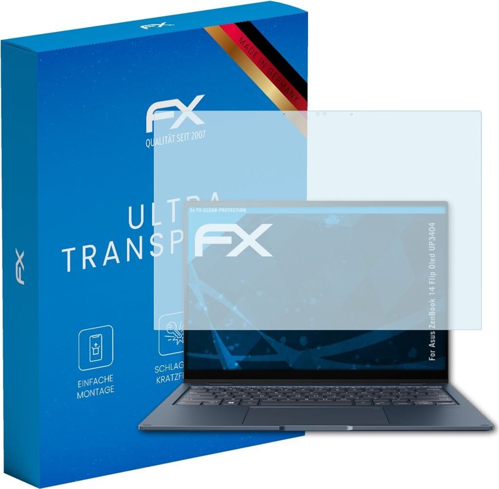 atFoliX FX-Clear 2x Schutzfolie kompatibel mit Asus ZenBook 14 Flip Oled (UP3404) Displayschutzfolie