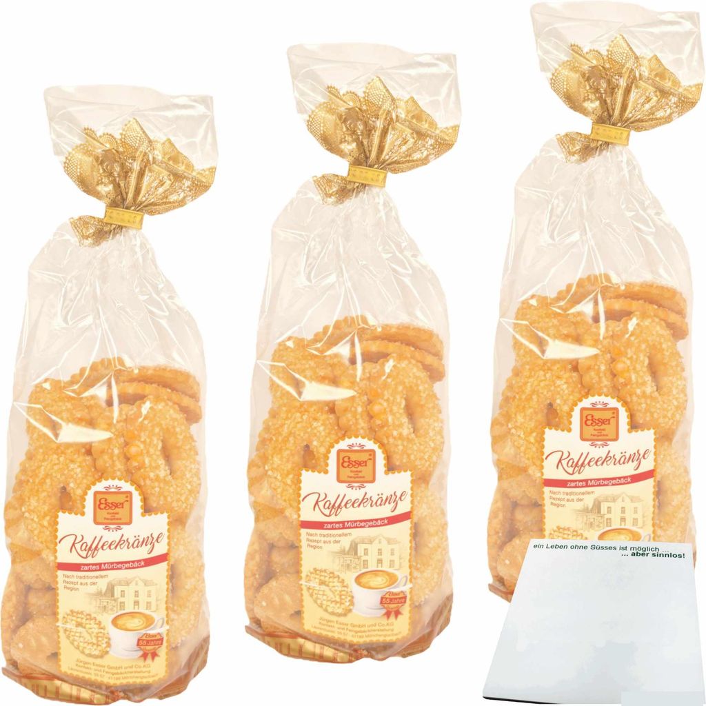 Esser Kaffeekränze zartes Mürbegebäck 3er Pack (3x300g Beutel) + usy Block