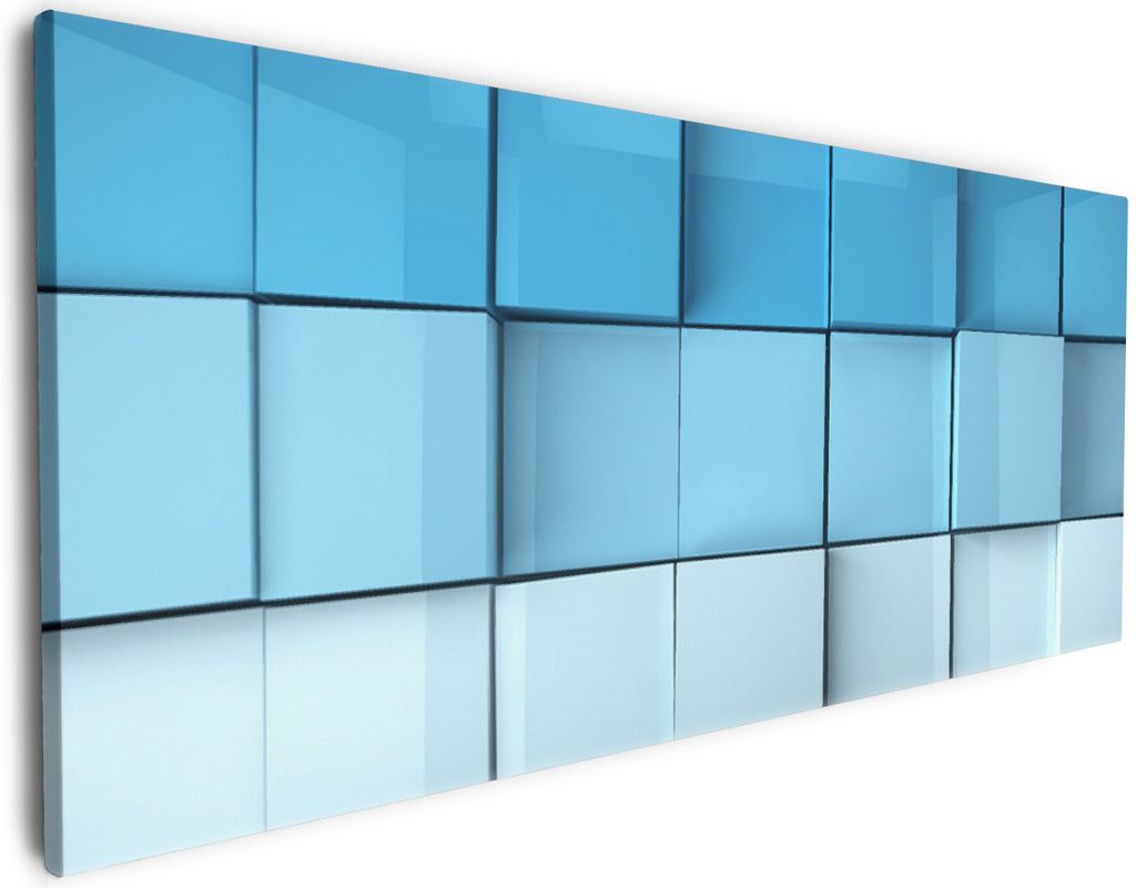 Wallario Premium Leinwandbild Blau-weiße Kisten Schachteln Muster in Größe 60 x 150 cm