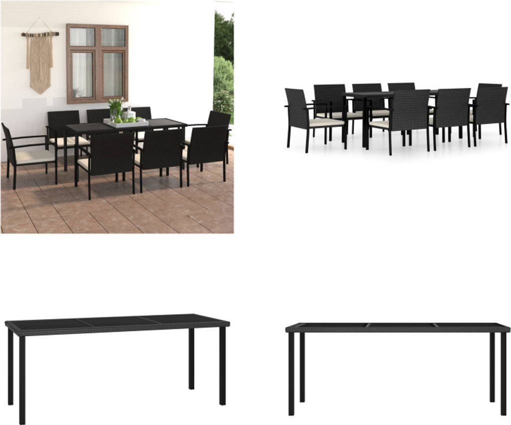 vidaXL 9 tlg. Garten Essgruppe Poly Rattan Schwarz - Garten-Essgruppe - Garten-Essgruppen - Sitzgruppe - Sitzgruppen