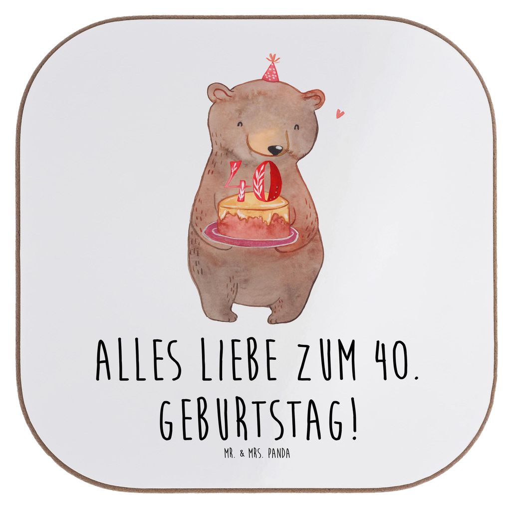 Mr. & Mrs. Panda Untersetzer für Gläser Bär Torte 40. Geburtstag - Weiß - Geschenk, gläseruntersetzer, Feiern, Tasse, Kuchen, Coaster, Tassenu...