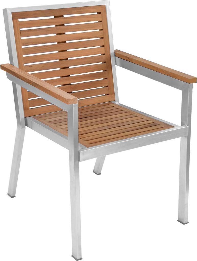 Teako Design 2x Stapelstuhl Teakholz + Edelstahl Dosazzo | Wetterfest, FLEGT-, Pflegeleicht, Ergonomisch | Outdoor-Gartenmöbel