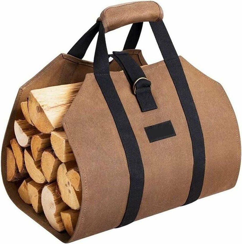 Kaminholzkorb und Kaminholztasche, Brennholz-Holzträger, Canvas-Kaminholz-Tragetasche, extra großer Brennholzträger, Brennholzkörbe für den In...