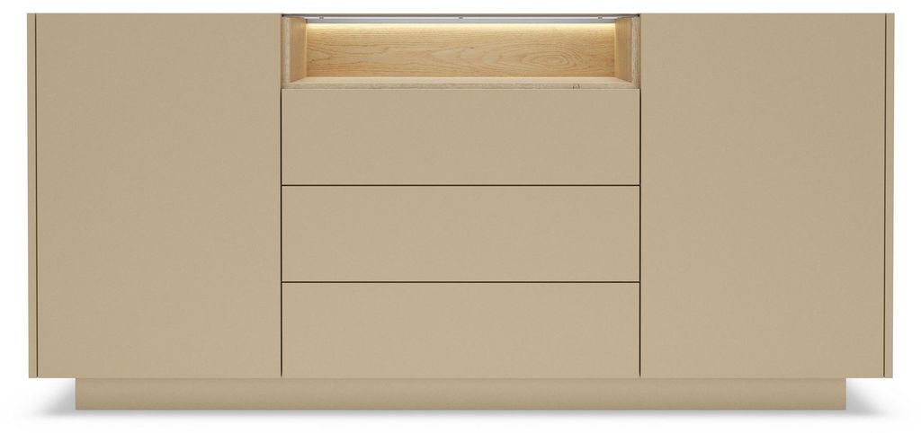 Masseno Kommode PORTA 176,4 cm Sideboard mit 3 Schubladen und 2 Türen für Wohnzimmer Schlafzimmer Modern 176,4x39,5x83 cm Beige / Eichefarben