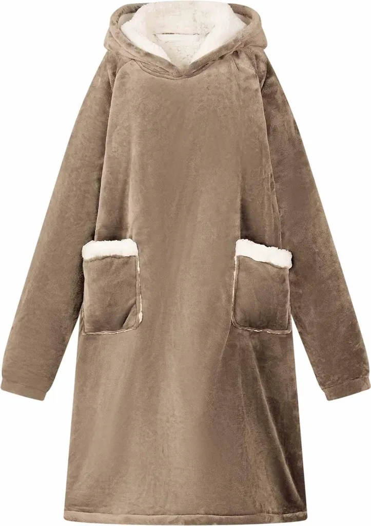 Pull couverture géant avec capuche en flanelle camel pour adulte taille M