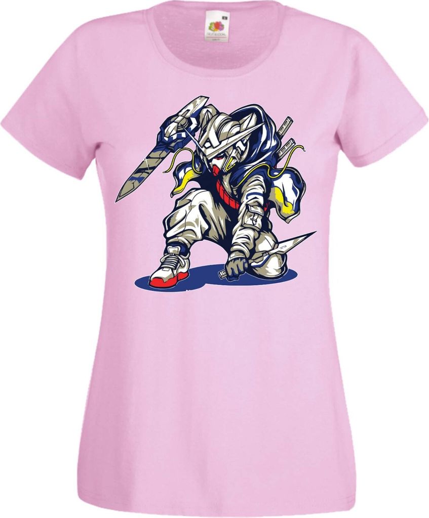 Damen T-Shirt Manga Anime Mobile Suit Gundam 03 Ninja Robot Mech, Lady XS / Hellrosa