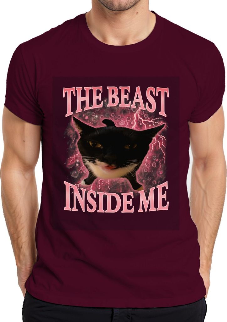Die Bestie in mir ist unaufhaltsam schwarze Katze rosa Blitz Herren T-Shirt, Burgundy, XL