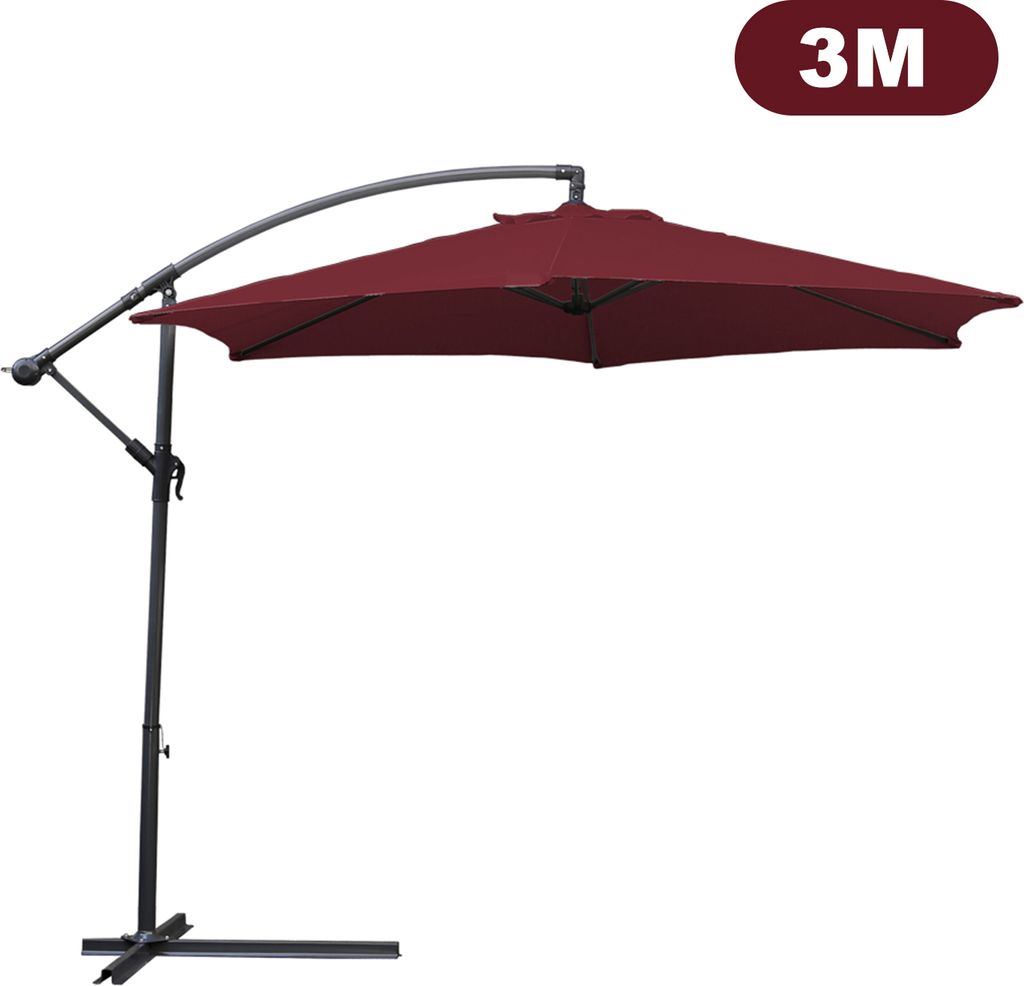 Jiubiaz Sonnenschirm Ampelschirm 300cm - Ampelschirm, Sonnenschutz, Gartenschirm - Rot