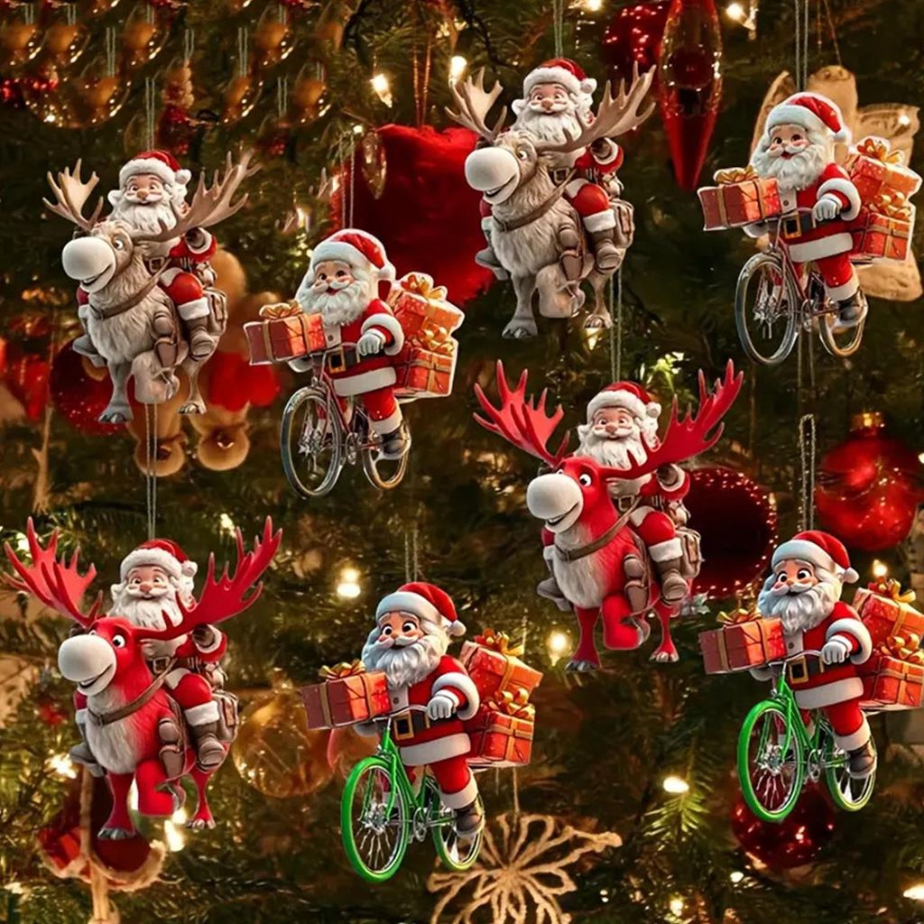 2D Acryl Weihnachtsmann Anhänger Weihnachtsdeko Lustiger Santa Ornament Weihnachtsbaumschmuck Kämpfen Weihnachtsmann Hängende Deko Weihnachten Baumschmuck Christbaumschmuck Geschenk (B, 8cm