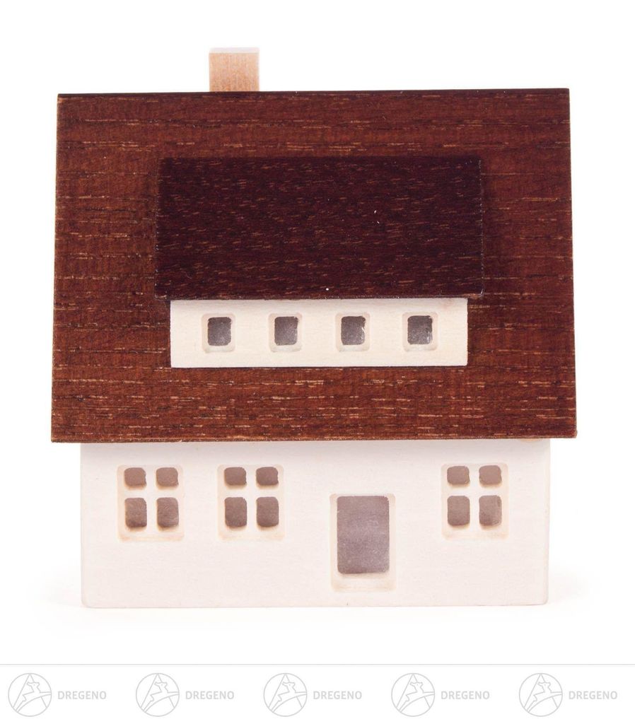 Miniatur Erzgebirgshaus mit Gaube und ausgefrästen Fenstern Breite x Höhe x Tiefe 5,5 cmx5,5 cmx3,5 cm NEU