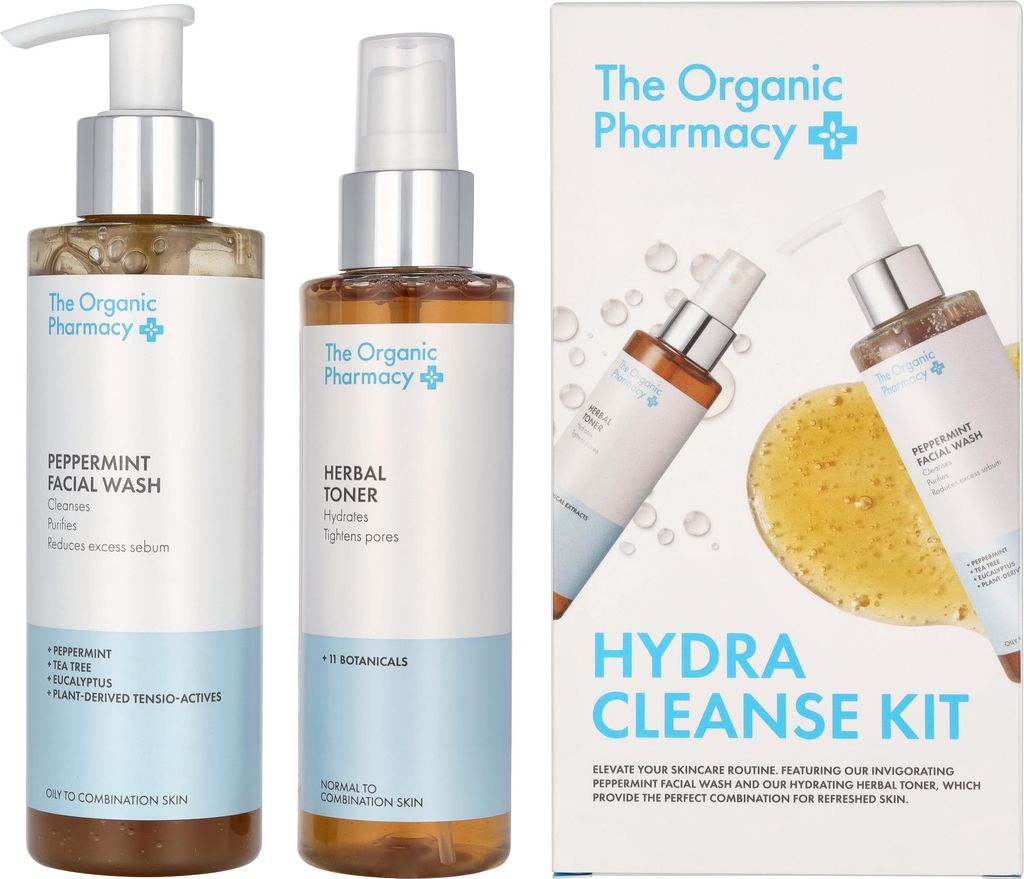 The Organic Pharmacy Hydra Cleanse Set Peppermint Face wash 200 ml/Herbal Toner 150 ml 350 ml