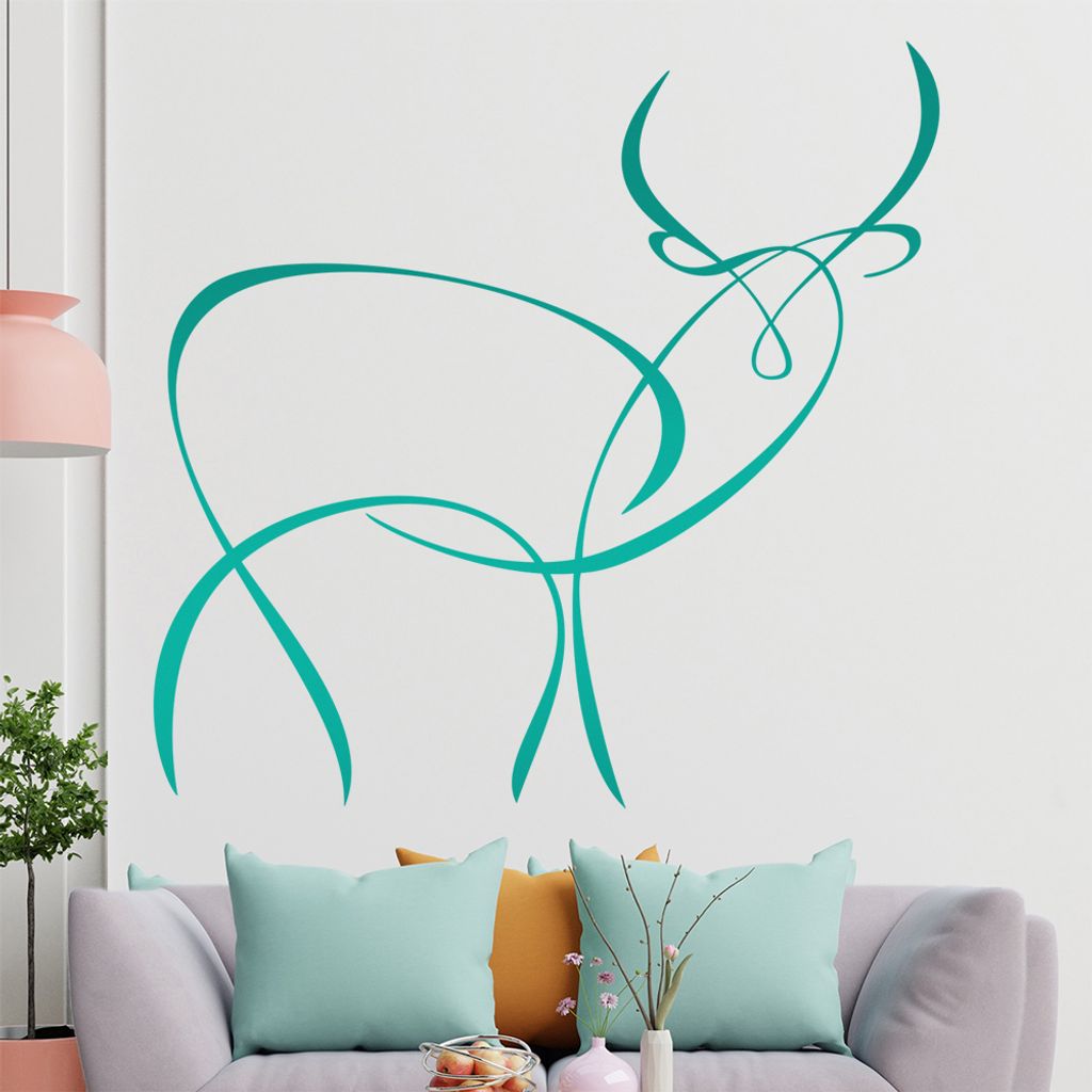 Antilope Linien - Hirsch Wandtattoo in 6 Größen - Wandaufkleber Wall Sticker - Dekoration, Küche, Wohnzimmer, Schlafzimmer, Badezimmer