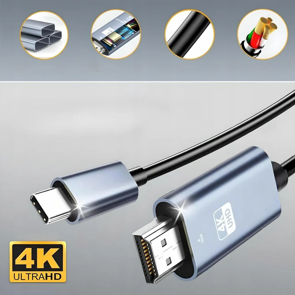 Câble USB C vers HDMI pour Connecter PC et Smartphone sur TV 4K 2M