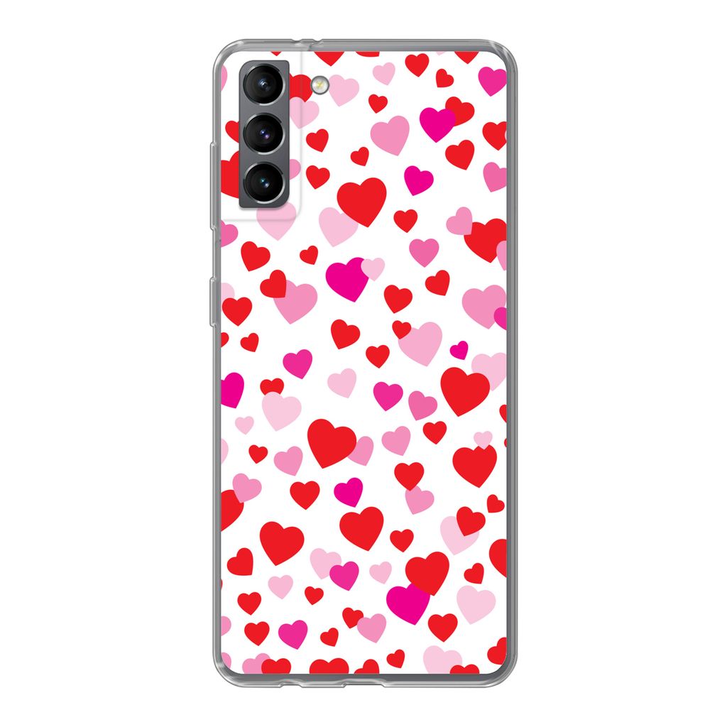 MuchoWow Handyhülle Schutzhülle Hülle für Samsung Galaxy S21 Plus Eine Illustration mit bunten Herzen Silikon Softcase Handy Hülle - Handy-T...