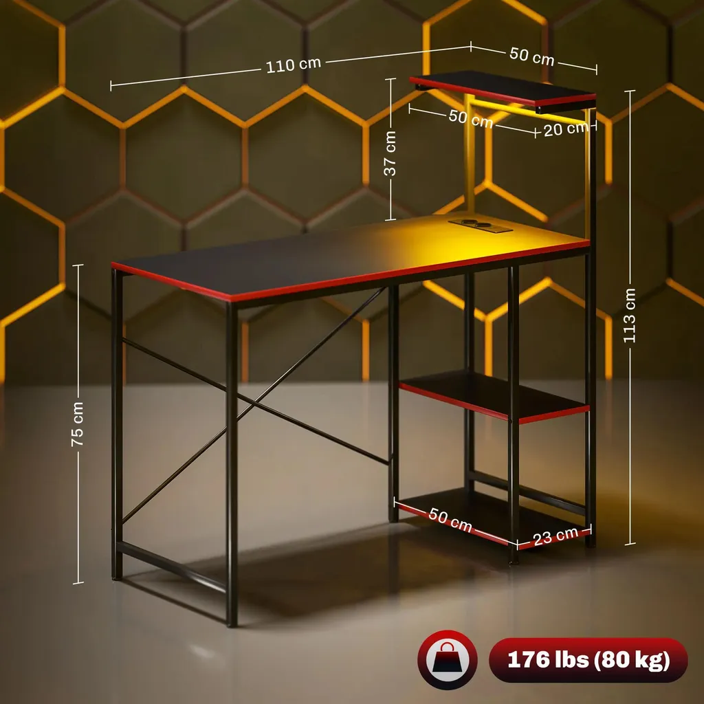Table d'ordinateur Gamer avec Prises de Courant et Rangement Intégré - 3