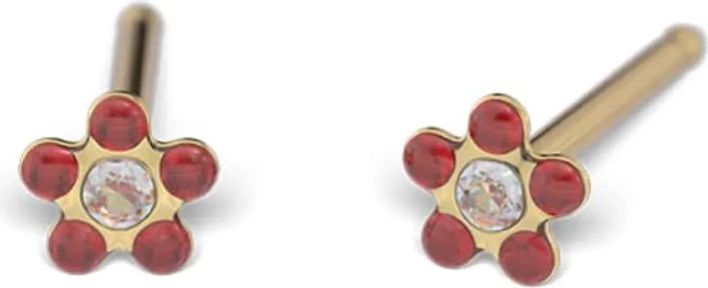 Orecchini Bambina Studex Daisy Rubino Oro Rosa 3mm Anallergici