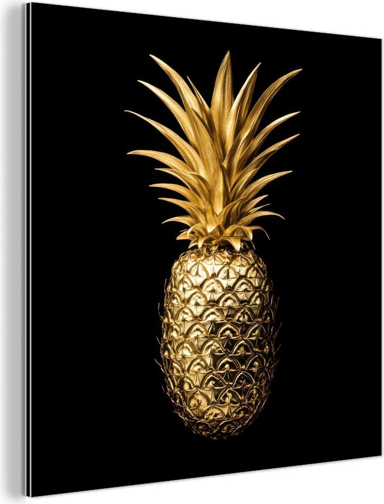 MuchoWow Wanddekoration Metall Metallbild Wandkunst 50x50 cm Ananas - Schwarz - Gold - Luxus MuchoWow Aluminium Gemälde - Alubild - Industrial