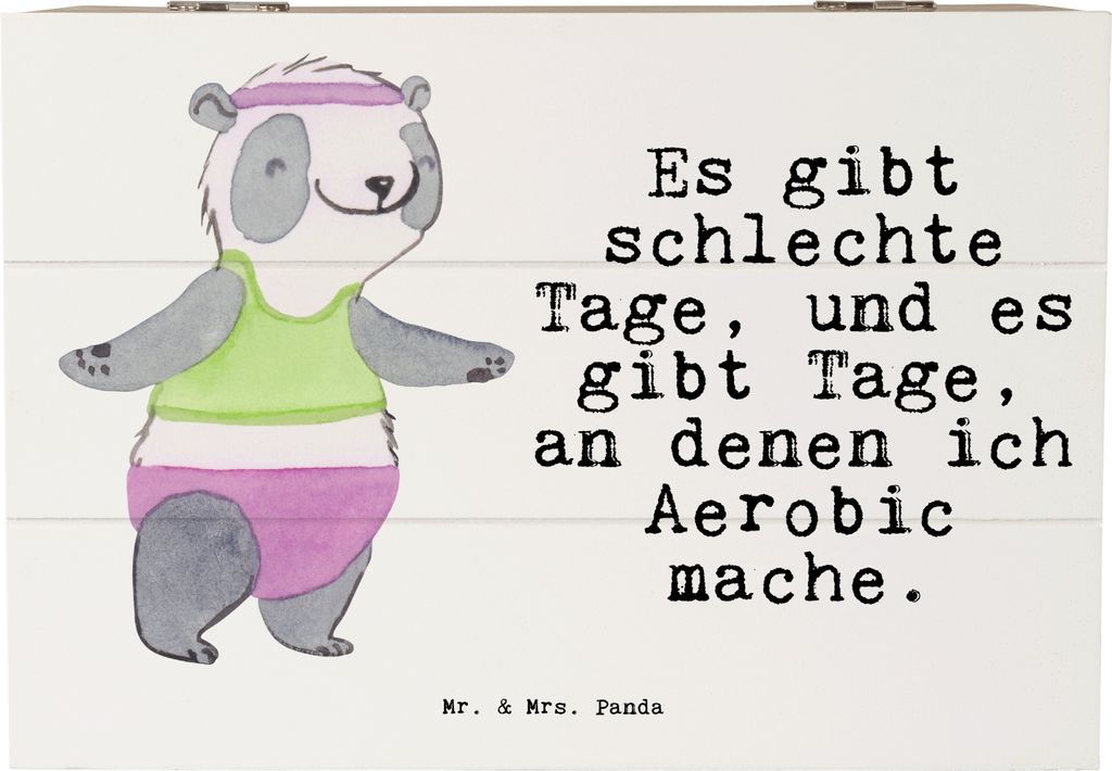 Mr. & Mrs. Panda Holzkiste Panda Aerobic 22 x 15 cm - Weiß - Geschenk, fotobox, schatztruhe, Aufbewahrungstruhe, Fitnessstudio, Aufbewahrungskiste...