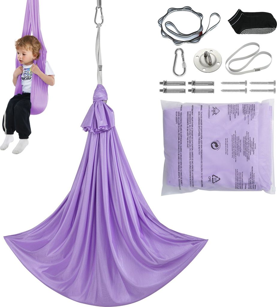 Aerial Yoga Hängematte Set 2,8 x 1,6 m, Lila Aerial Yoga Swing Air Fliegen, Kinder Aerial Yoga Hammock Swing 250 kg Max.Tragfähigkeit, inkl. Yoga...