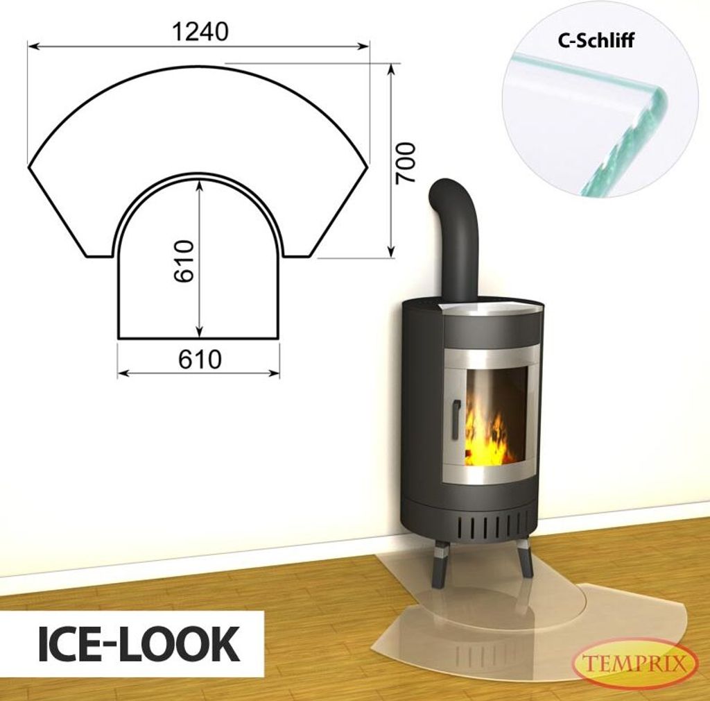 AKTION ! Kaminbodenplatte & Funkenschutzplatte - Funkenschutz für Kamin & Ofen - geteilte Saisonplatte Ottawa - Ice-Look