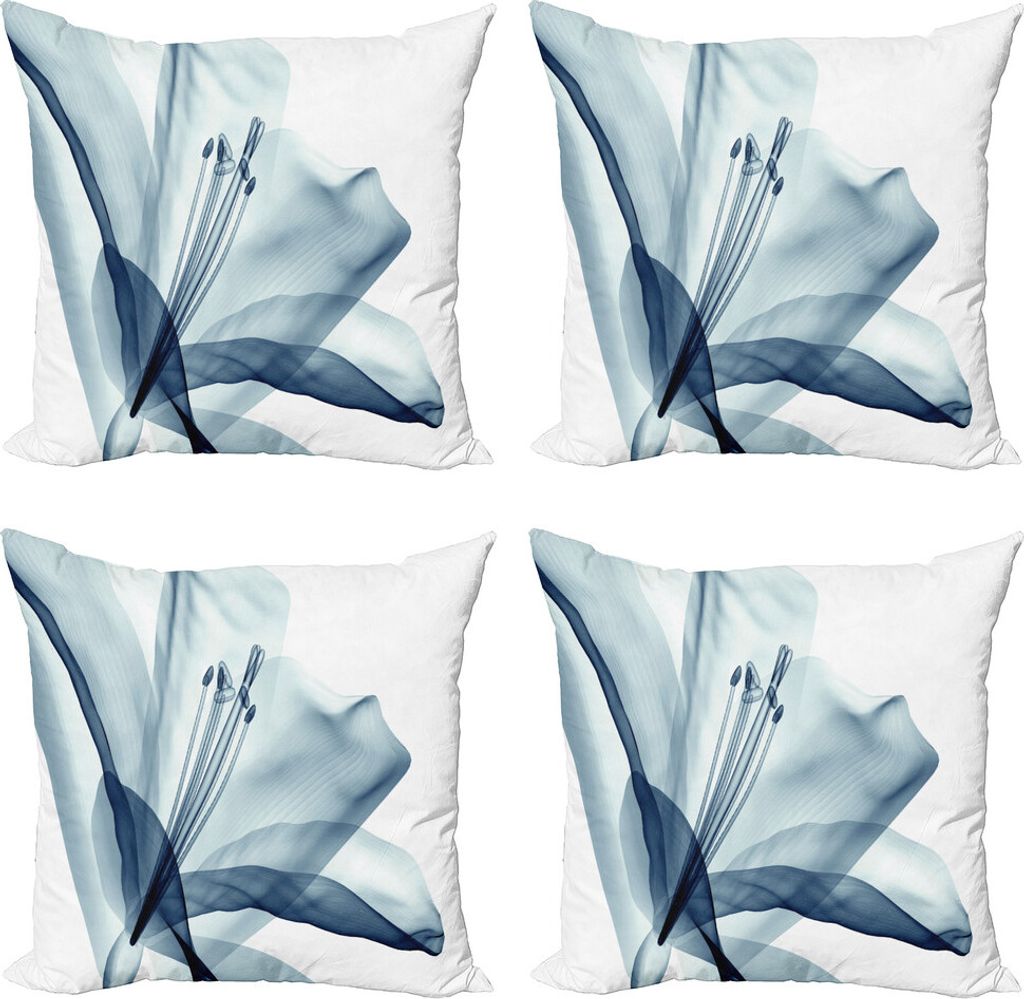 ABAKUHAUS Blume Kissenbezug Set (4 Stück), Moderne Blumen Pflanzen, Moderner Doppelseitiger Digitaldruck, 50 cm x 50 cm, Teal weiß