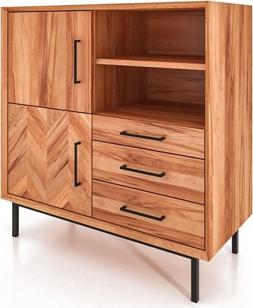 Kommode Seiba Kernbuche massiv 97x45x95 Fischgrät 2 Türen 3 Schubladen 2 Fächer