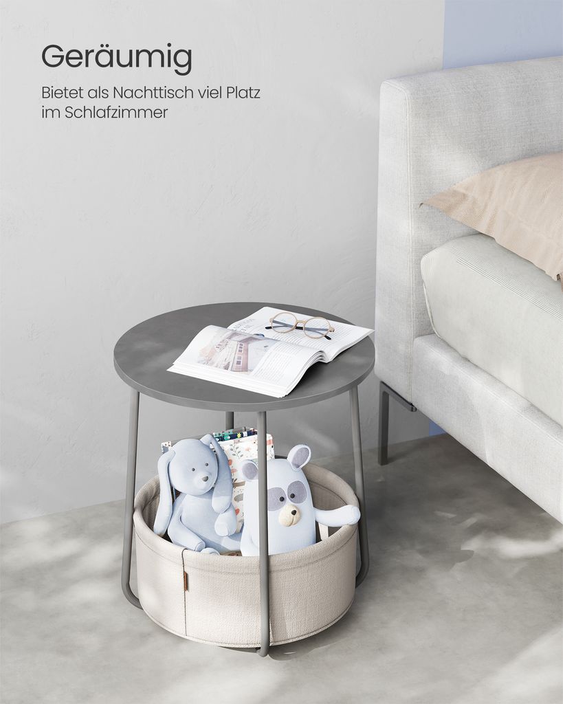 VASAGLE Beistelltisch, rund, mit Korb, Ø45 cm, Produktbild 3