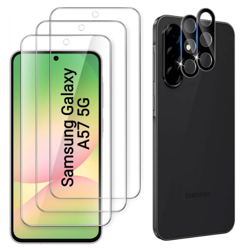 CLM-Tech 4er Set Schutzfolie kompatibel mit Samsung Galaxy A57 5G - 2X Panzerfolie + 2X Kameraschutz Kameraglas Panzerglas Displayschutz 9H Glas - ...
