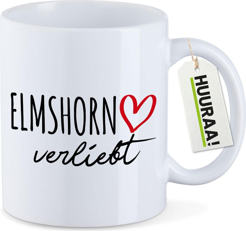Huuraa Kaffeetasse Elmshorn verliebt 330ml Weiß Keramik Kaffeebecher Geschenkidee